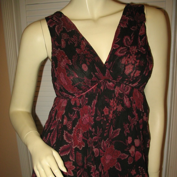 Vintage Y2K Express V-Neck Babydoll Top S Floral Red Burgundy Black Preppy Chic - Picture 2 of 8